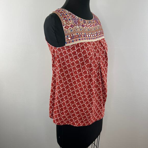 Anthropologie Akemi + Kin Red Multi Cotton Embroidered Floral Sleeveless Tank XS - Picture 2 of 8